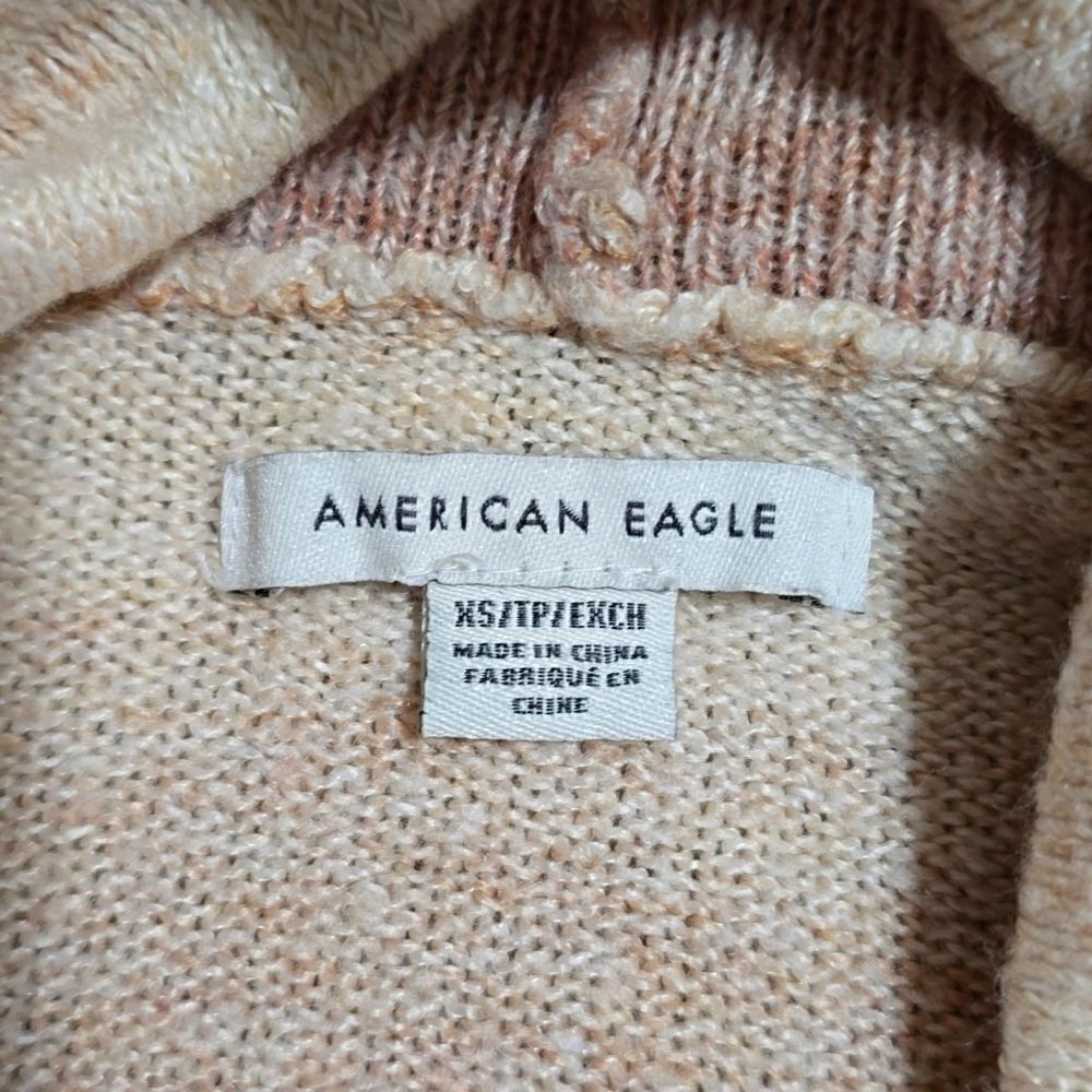 American Eagle Ombre Stripes Cream Mauve Tan Pink Cowl Neck Oversized Sweater-XS - Picture 4 of 13